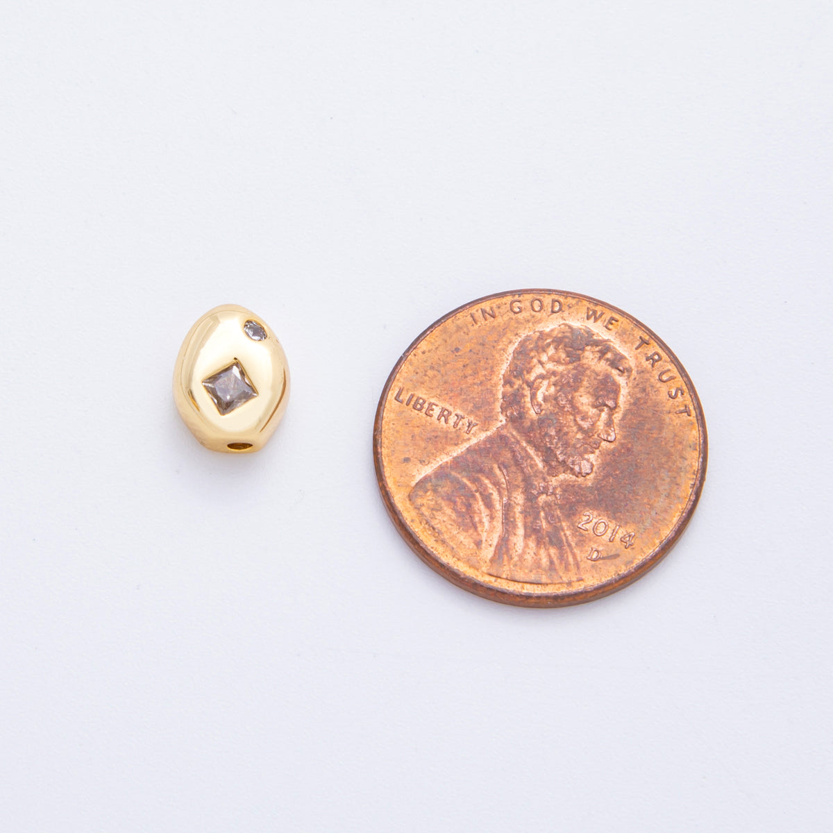 18K Gold Filled Clear, Pink Rhombus CZ Geometric Oval Bead | AF1022 AF1023