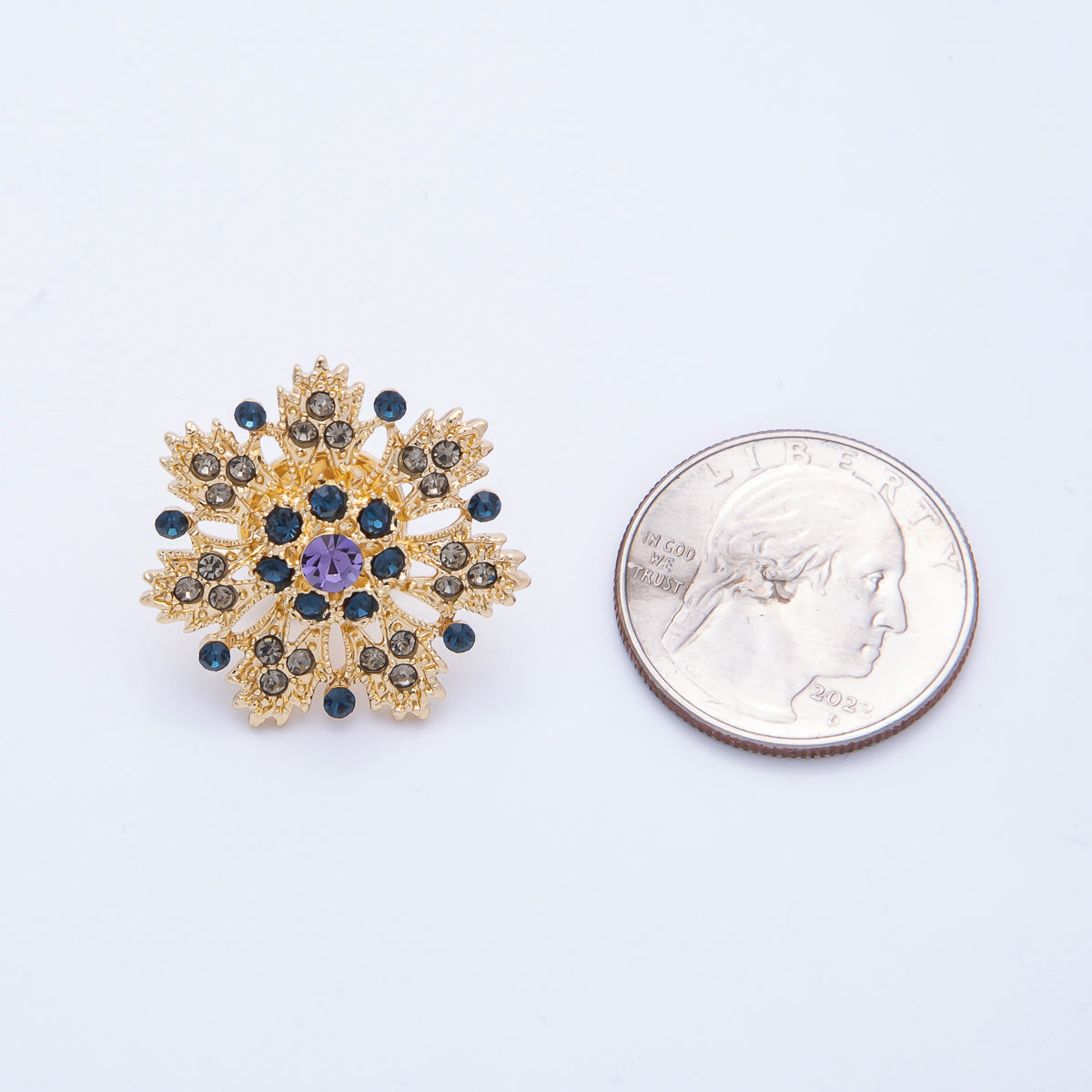 Gold Rhinestone Geometric Snowflake Pin Brooch | BH-042