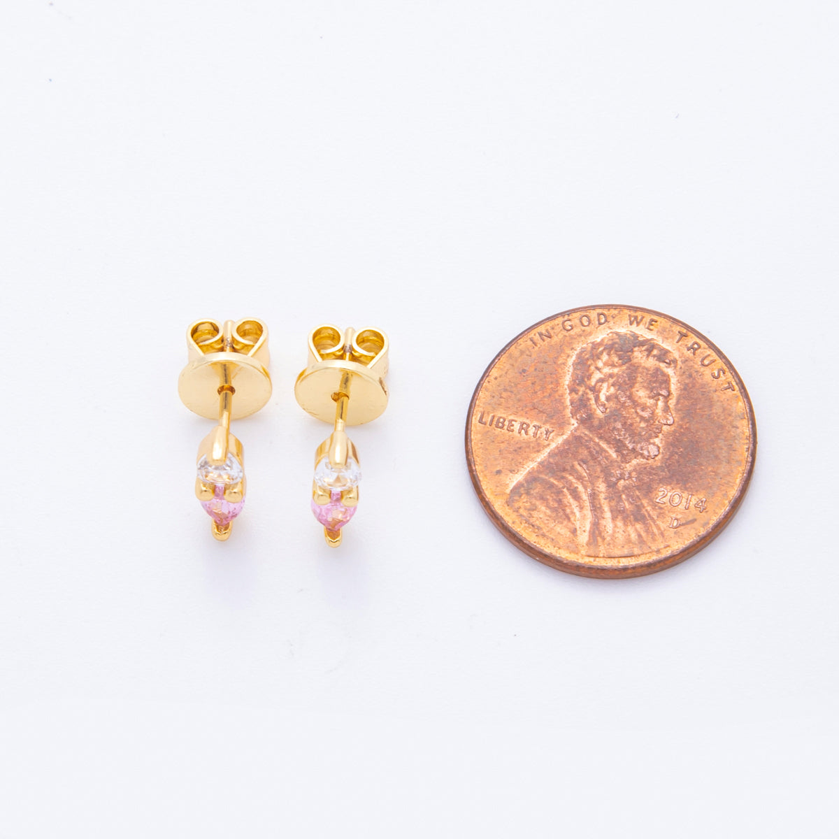 18K Gold Filled 9.5mm Pink, Purple CZ Twin Teardrop Linear Studs Earrings | AJ275 AJ276