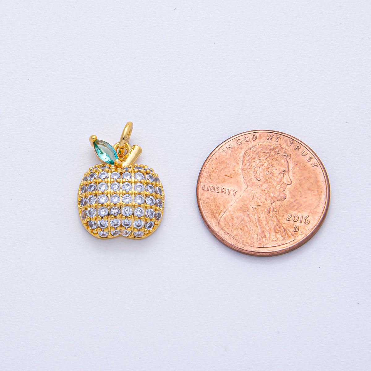 18K Gold Filled 14.5mm Apple Fruit Micro Paved CZ Charm | AK041