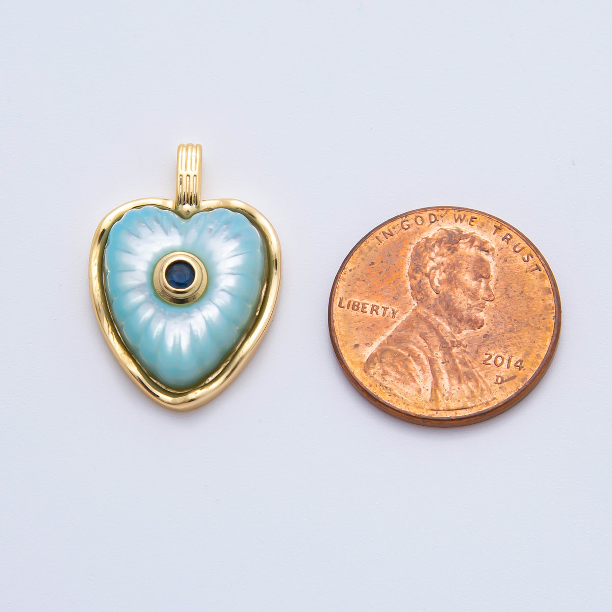 18K Gold Filled Enamel 22.5mm Shell Pearl Round CZ Sunburst Heart Charm | AH897 - AH899
