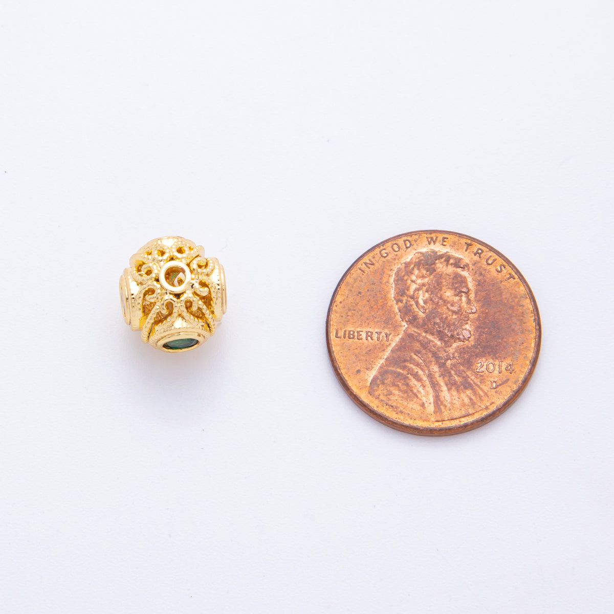 18K Gold Filled Green CZ Filigree Geometric Round Bead Spacer | AF1038