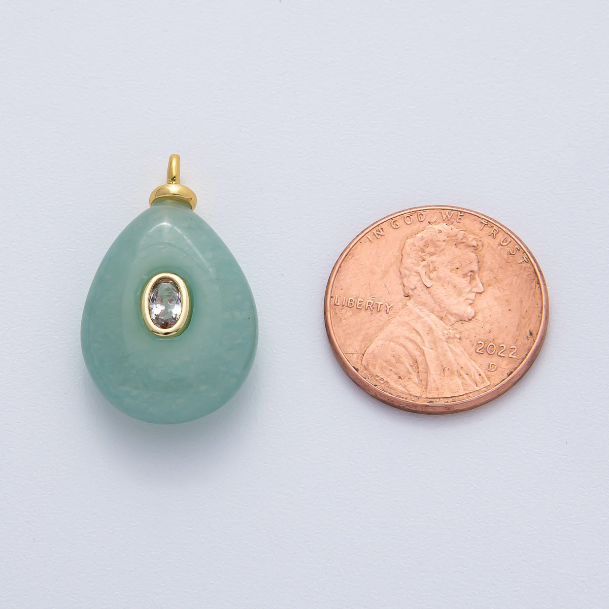 18K Gold Filled 25mm Green Aventurine with Clear CZ Teardrop Pear Natural Gemstone Pendant | AF1447
