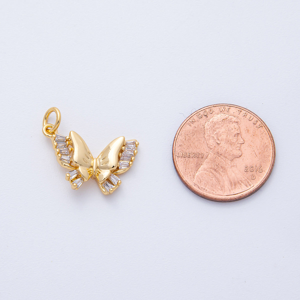 18K Gold Filled 18mm Clear Baguette CZ Butterfly Mariposa Wings Animal Charm | AK185