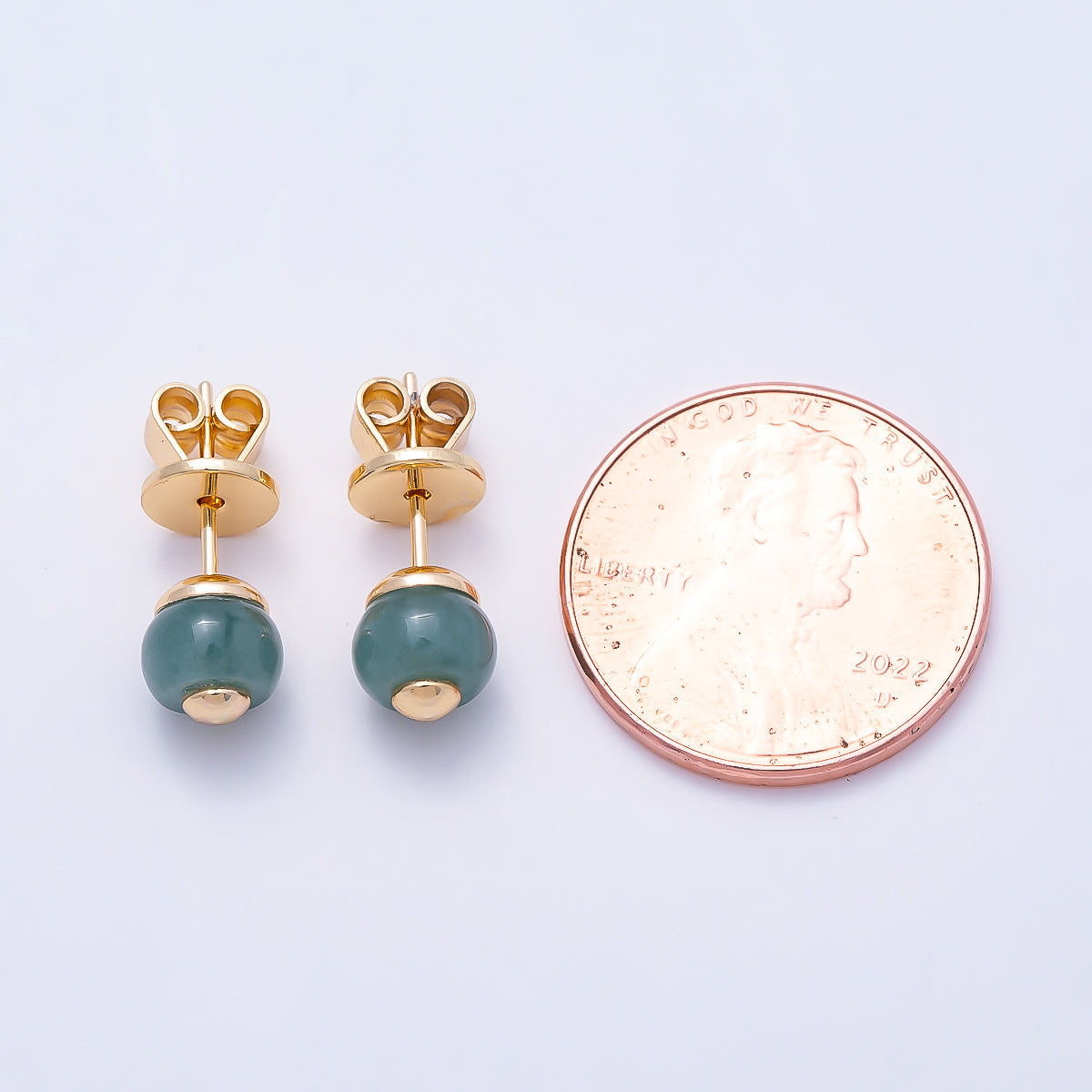 18K Gold Filled 6mm Green Aventurine Gemstone Round Stud | Earrings-00706