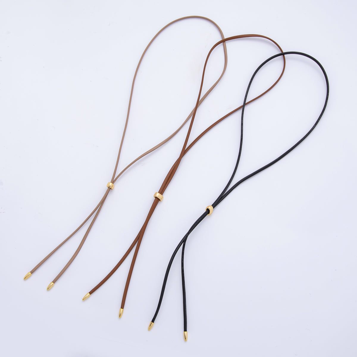 18K Gold Filled 2mm Brown, Black Leather Bolo Chain 31.5 Inch Necklace | WA-1196 WA-1200