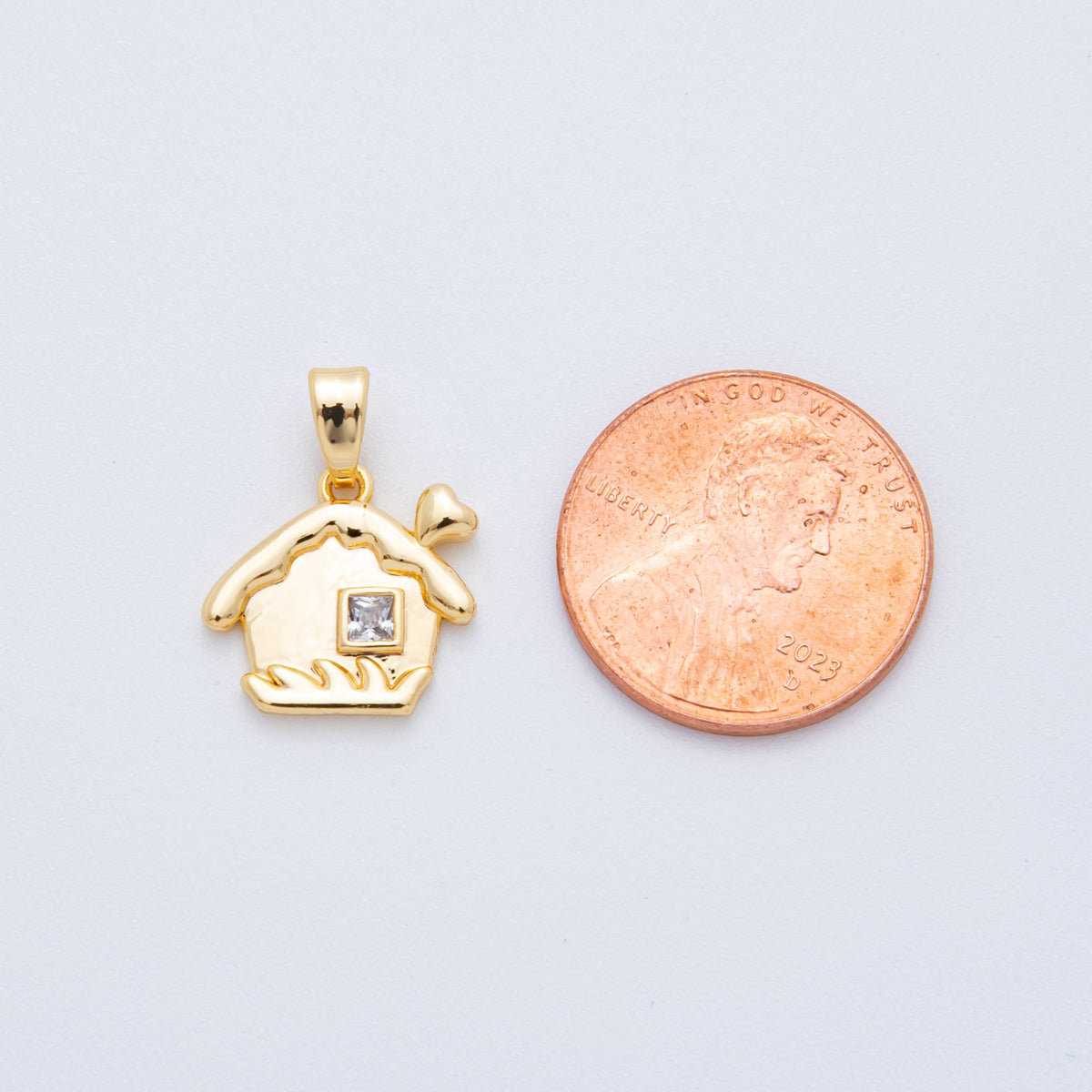 16K Gold Filled 17.5mm Clear CZ Square House Home Pendant | AH808