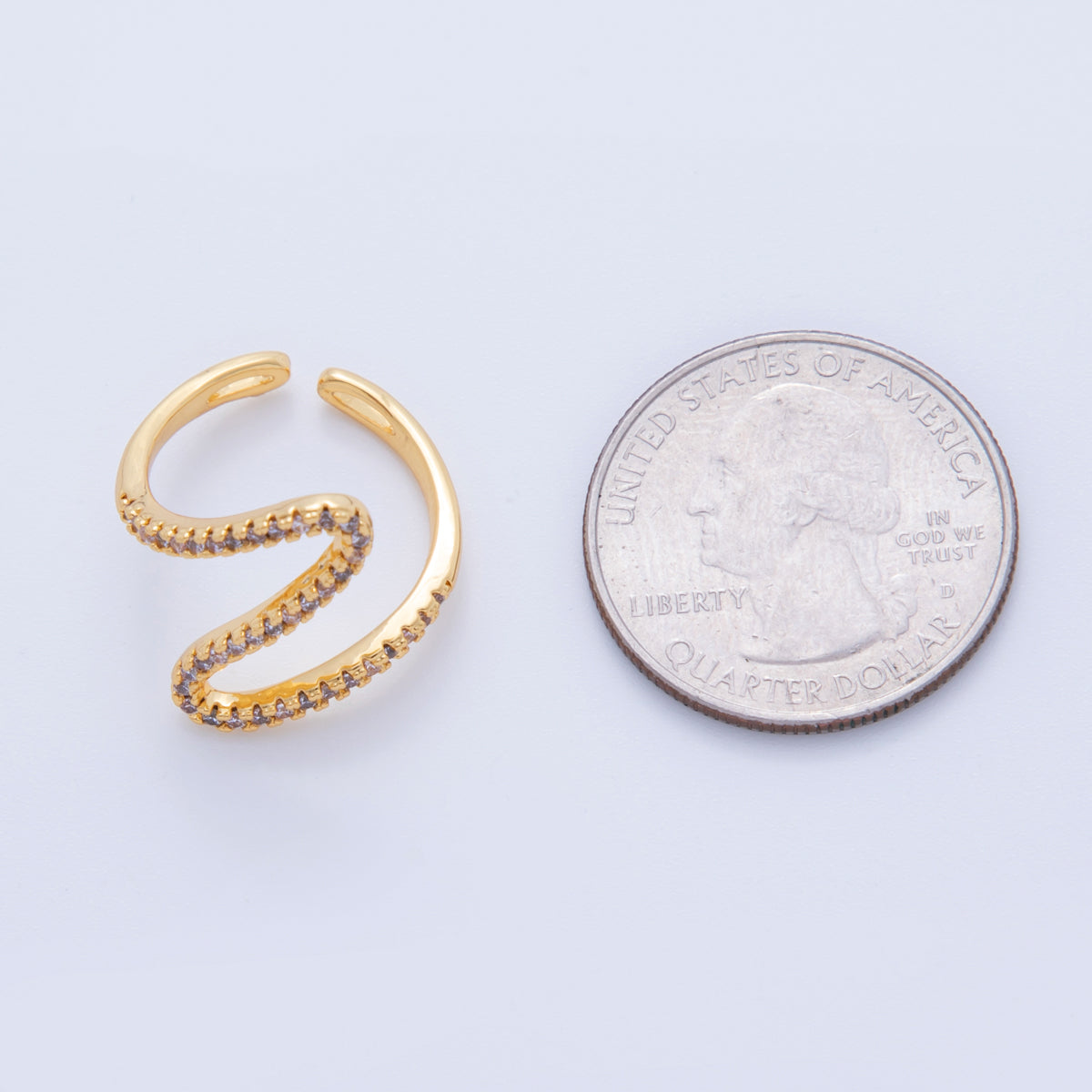 18K Gold Filled Micro Paved Curve Wave Ring | O2022