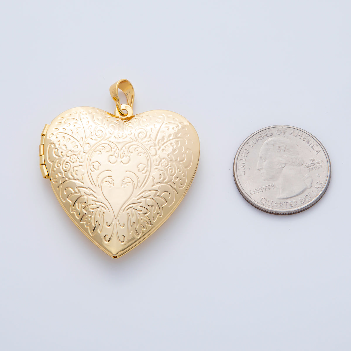 18K Gold Filled 41.5mm Floral Nature Engraved Heart Locket Pendant | AF1159