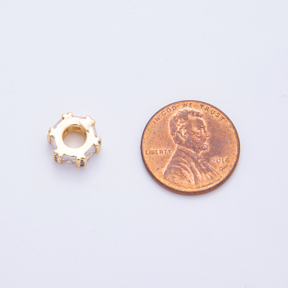 18K Gold Filled Clear CZ Baguette Micro Paved Rondelle Bead Spacer | AF1036
