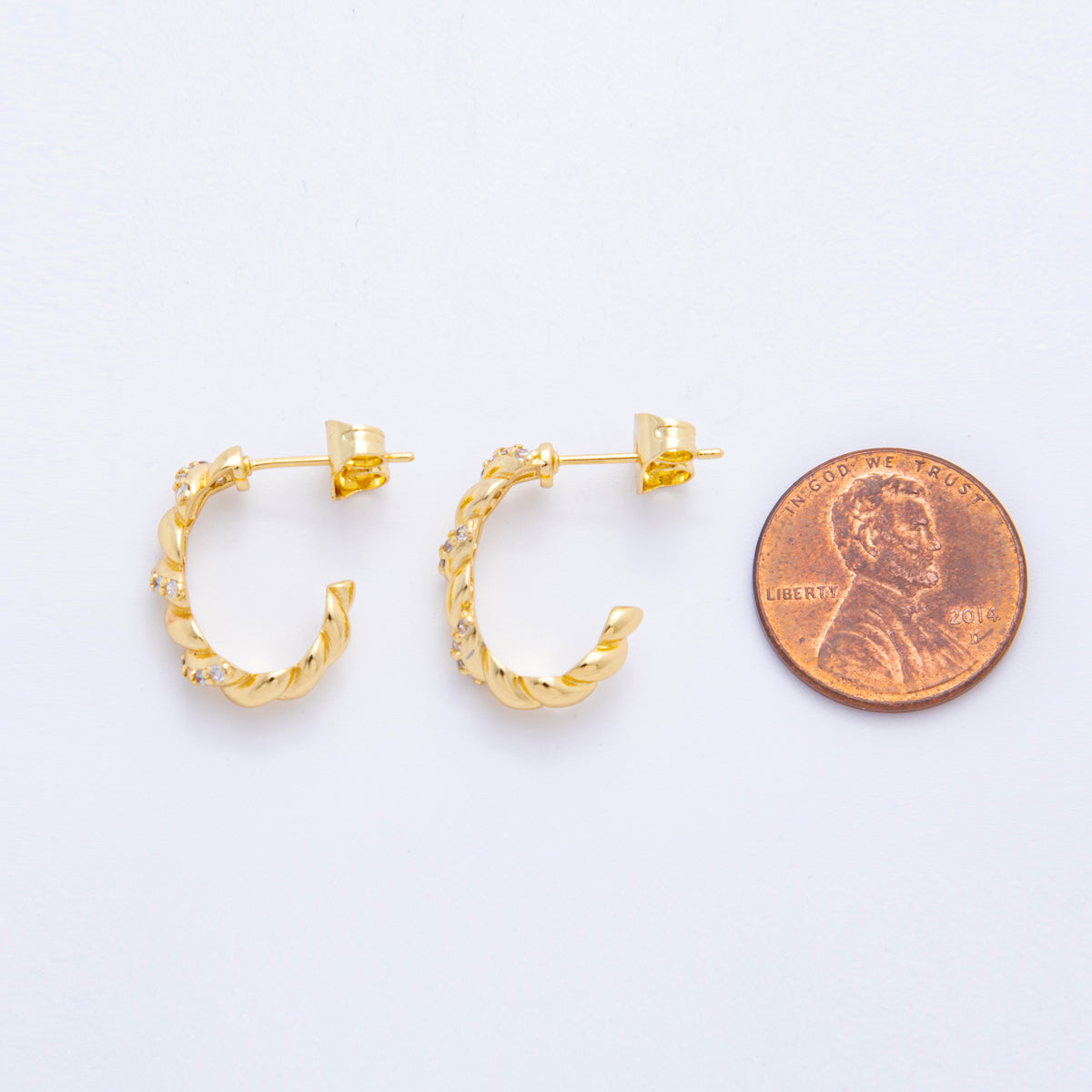 18K Gold Filled Micro Paved CZ Twisted Gleam Hoops Earrings in Gold & Silver | AJ207 AJ208