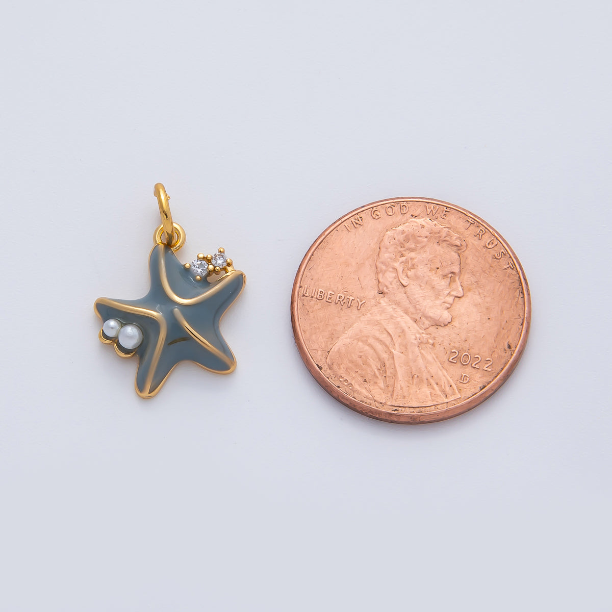 18K Gold Filled 18mm Shell Pearl CZ Grey Starfish Charm | AF1428
