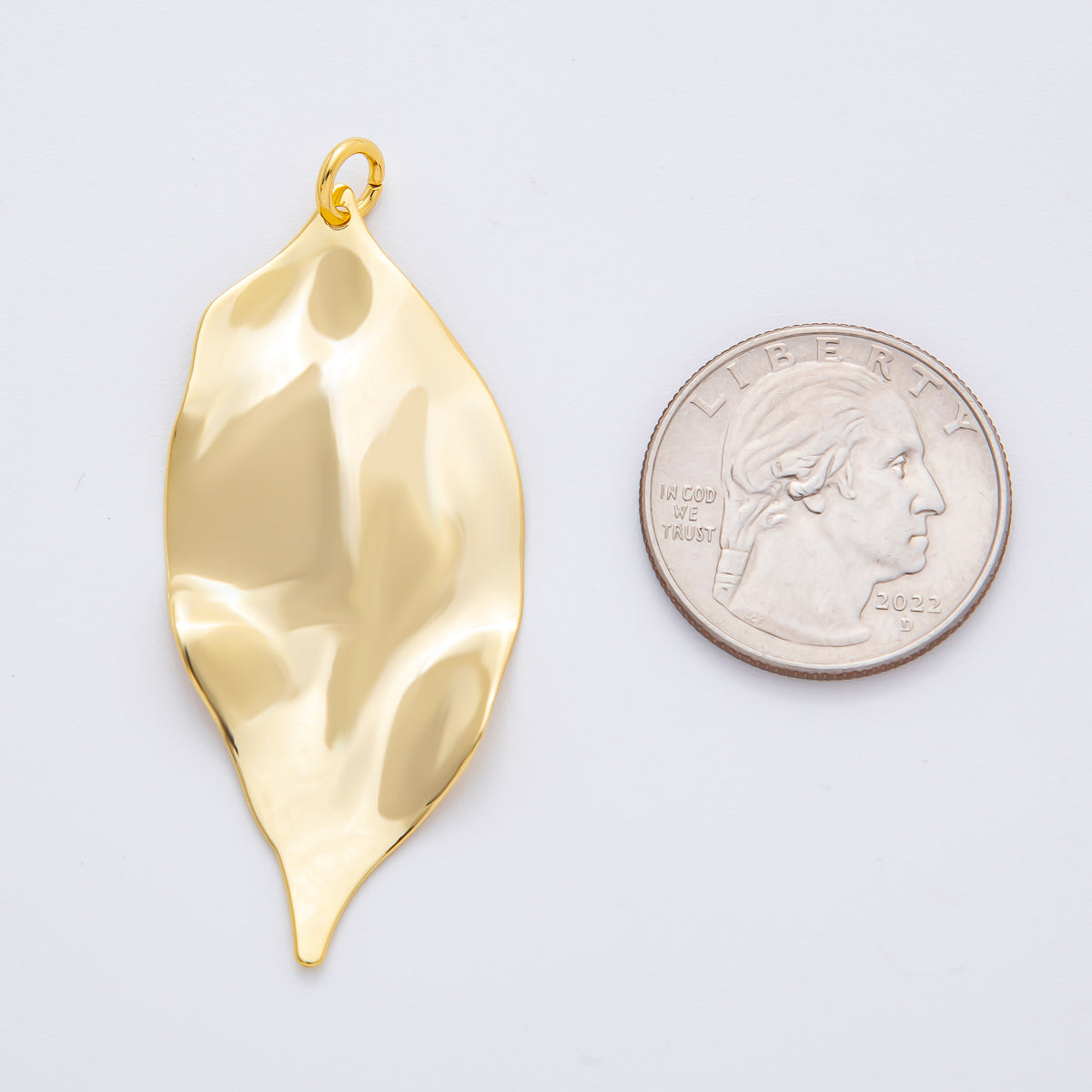 18K Gold Filled 56mm Hammered Molten Dry Leaf Charm | N-A1510