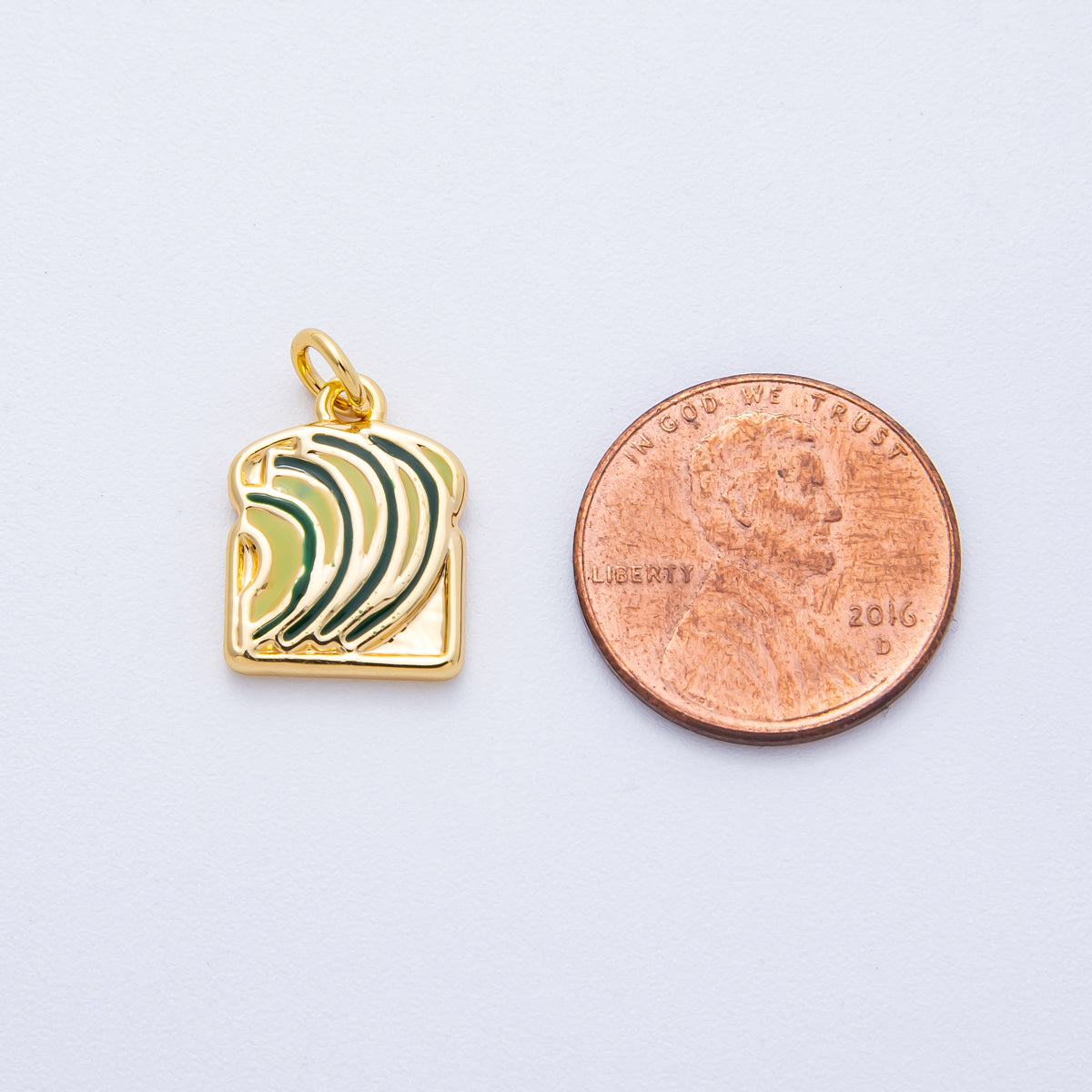 18K Gold Filled 15mm Green Avocado Toast Breakfast Enamel Charm | Charms-00022
