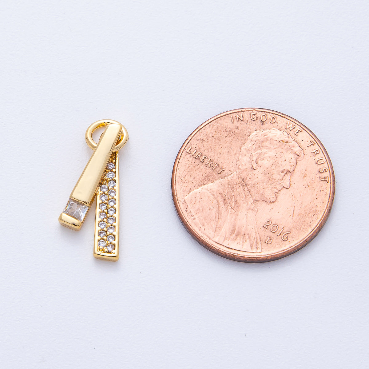 18K Gold Filled 16mm Clear Micro Paved CZ Zipper Pull Ribbon Tie Bar Minimalist Charm | AK183