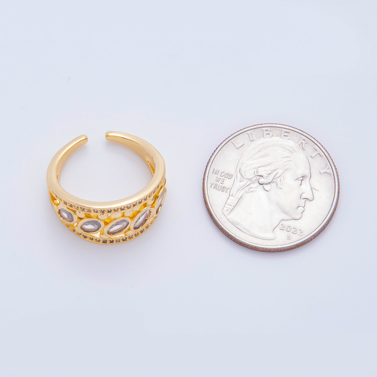 18K Gold Filled Oval Clear CZ Micro Paved CZ Wide Ring | O437