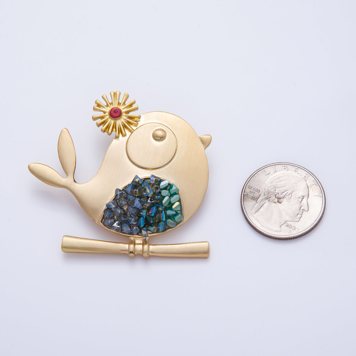 Gold 52.5mm x 49mm Gradient Rhinestone Song Bird | BH-088