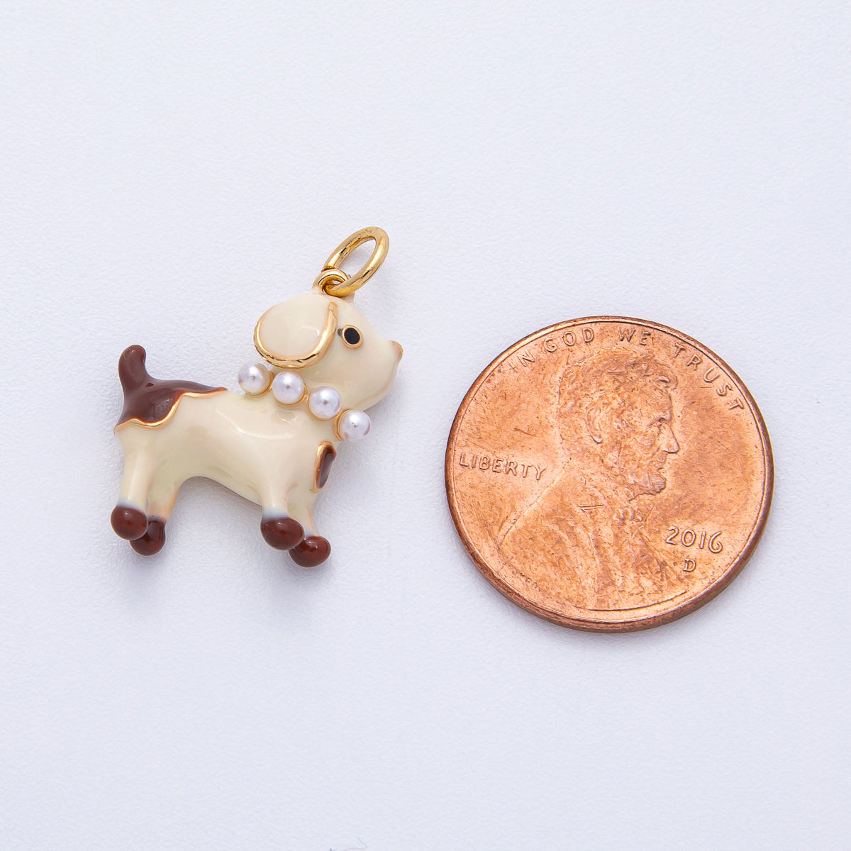 18K Gold Filled 17.5mm Shell Pearl Dog Puppy Charm | AK047