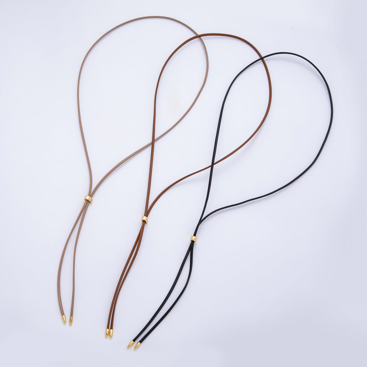 18K Gold Filled 2mm Brown, Black Leather Bolo Chain 23.6 Inch Necklace | WA-1190 WA-1192 WA-1194