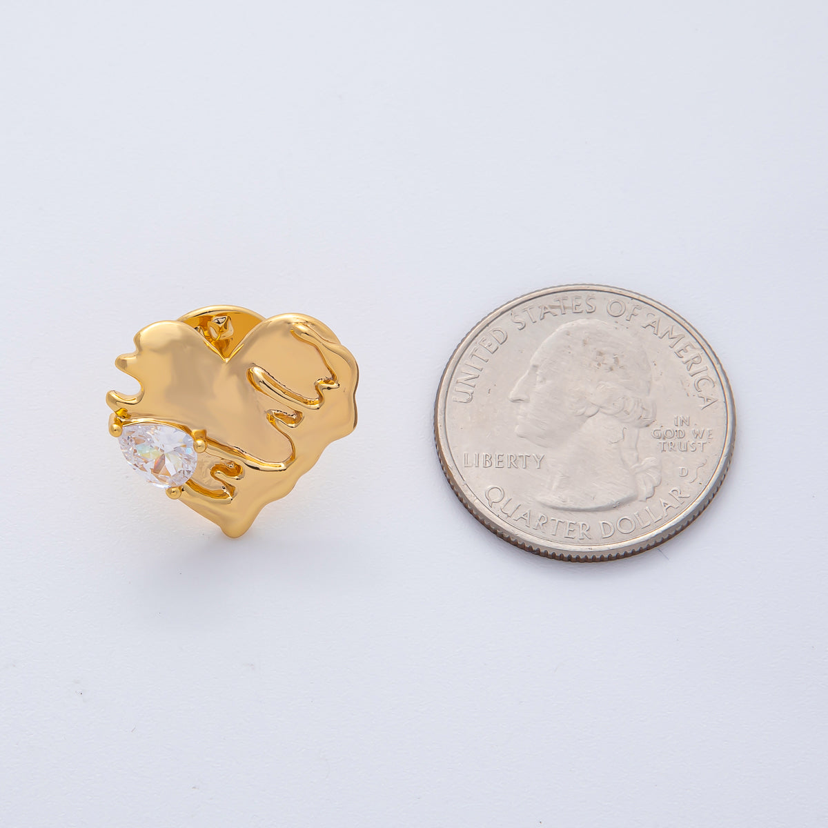 18K Gold Filled Clear CZ Molten Heart Pin Brooch Mini Finding | Z1476