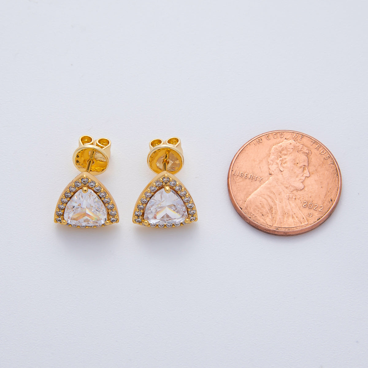 18K Gold Filled 10.5mm Clear Micro Paved CZ Triangle Stud Earrings | AD1624