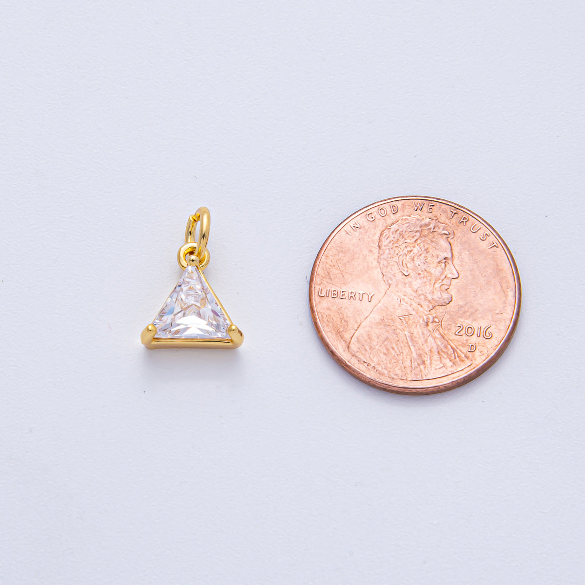 18K Gold Filled 10mm Clear CZ Triangle Mini Charm | AK028