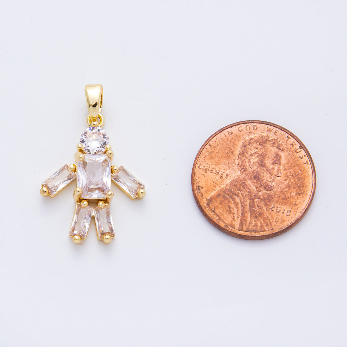 18K Gold Filled 25mm Rectangular & Round CZ Robot Stickman Pendant | AF-A1126