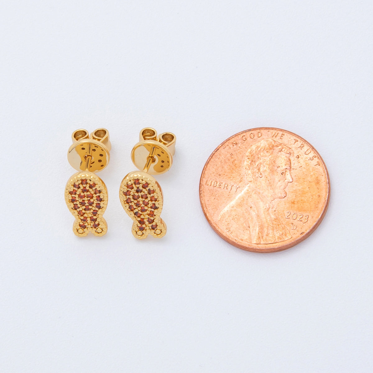 18K Gold Filled Purple, White, Green, Pink, Red Micro Paved CZ Fish Studs Earrings | AJ173 - AJ177
