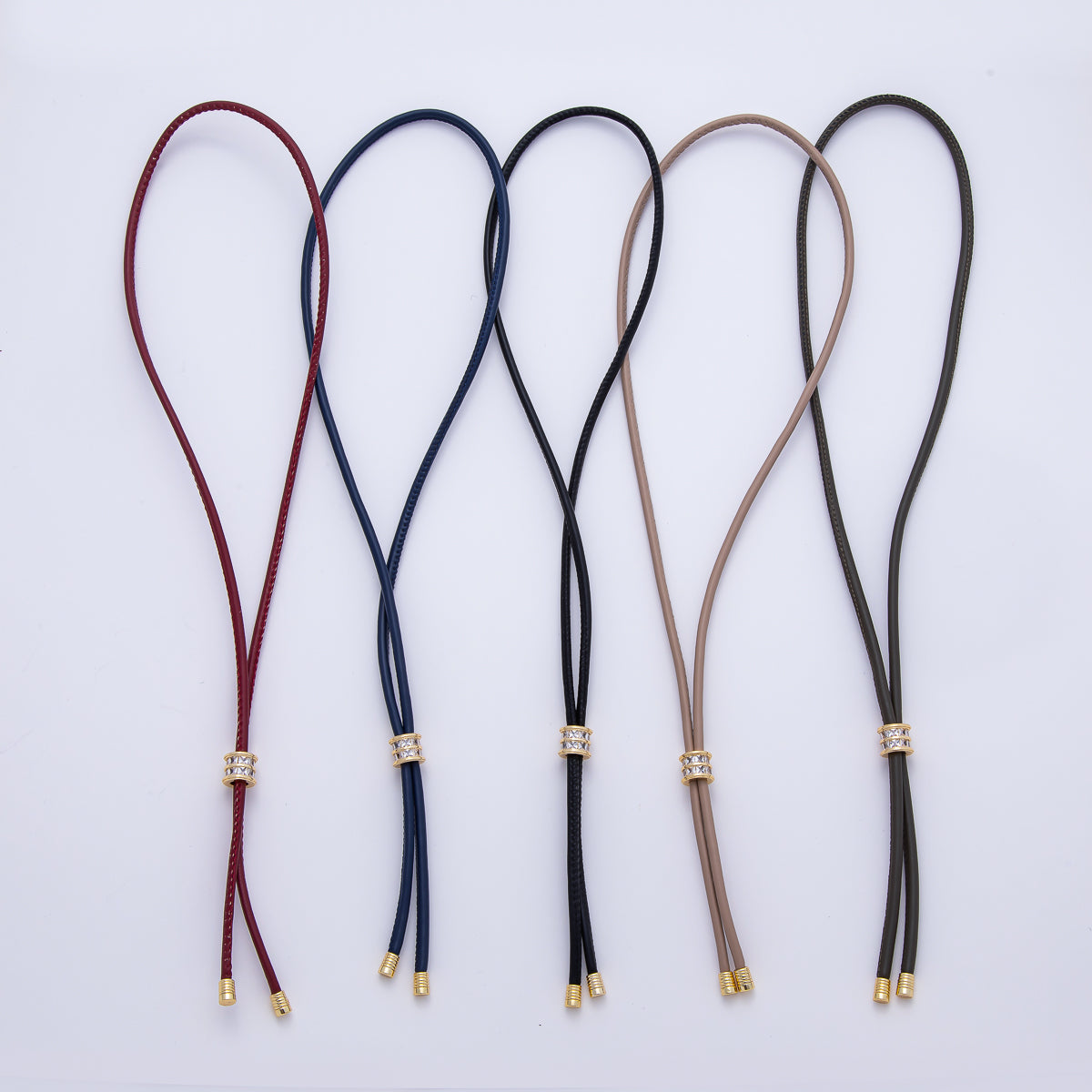 18K Gold Filled 4mm Red, Khaki, Brown Leather Bolo Chain w. Rectangular CZ 25.98 Inch Necklace | WA-256 WA-266 WA-375 WA-1661 WA-1669 WA-2048