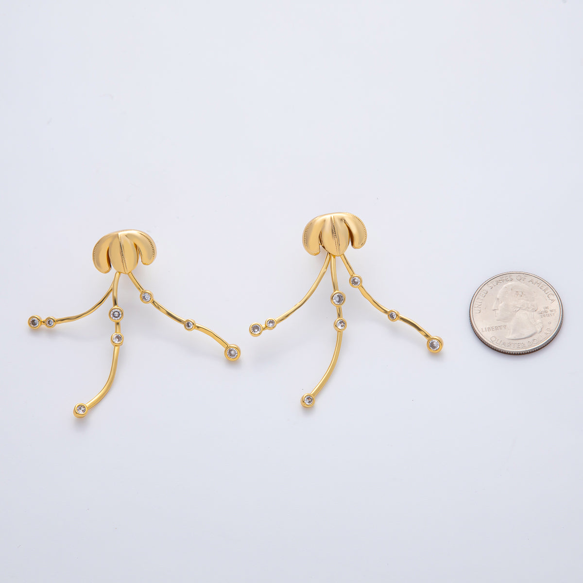 18K Gold Filled Clear CZ Jellyfish Drop Stud Earrings | AD1606