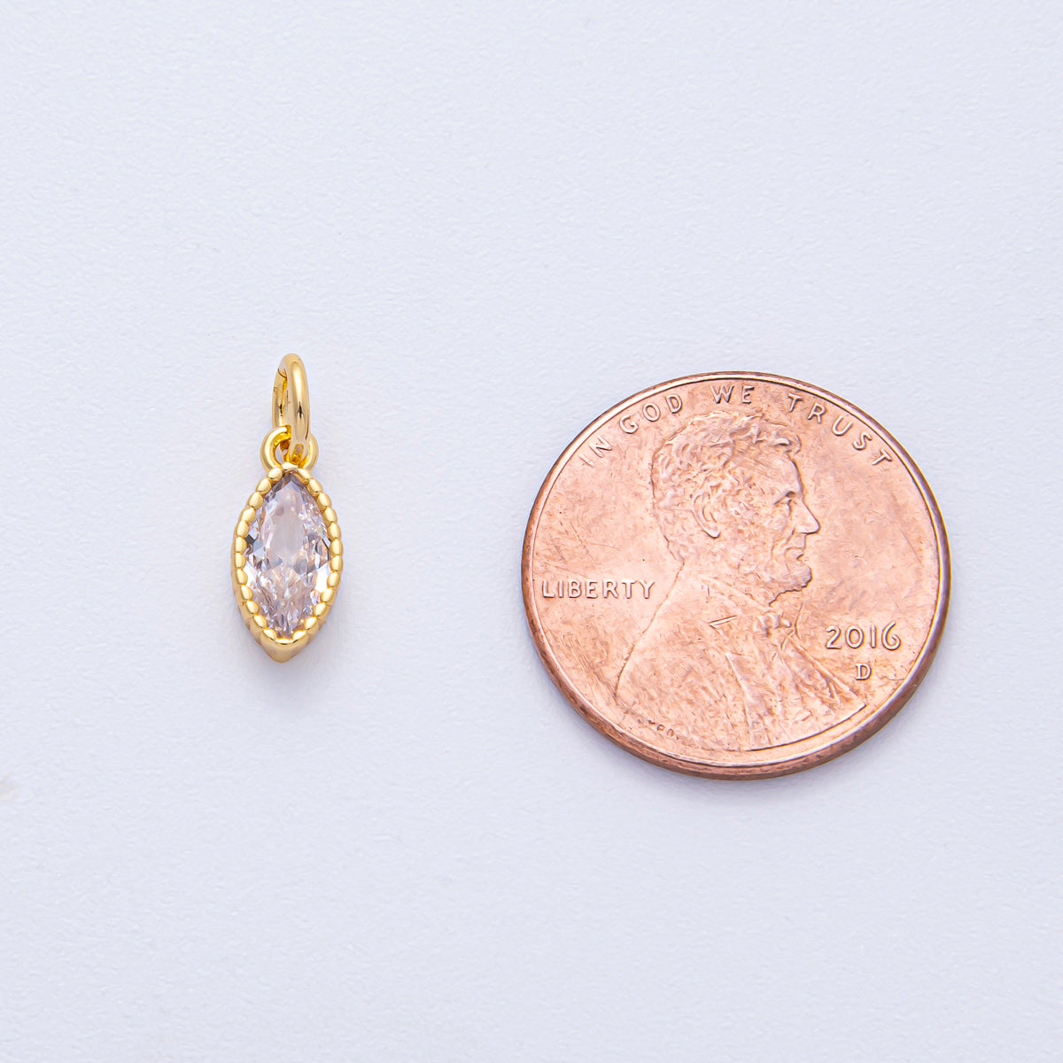 18K Gold Filled 11mm Clear CZ Marquise Mini Charm | AK034