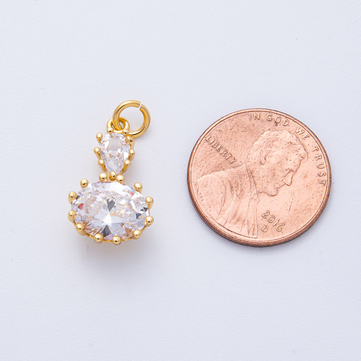 18K Gold Filled 19mm Clear CZ Double Oval Solitaire Charm | AK184