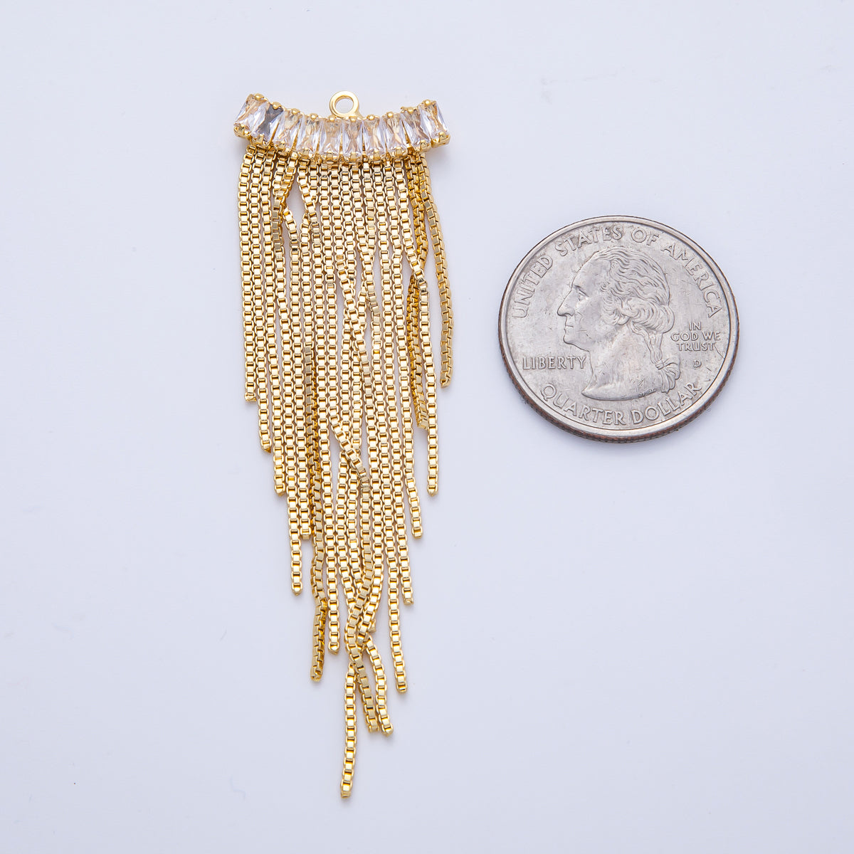 18K Gold Filled 75mm Clear Marquise CZ Box Chain Tassel Finding Fringe Jewelry | Z1646