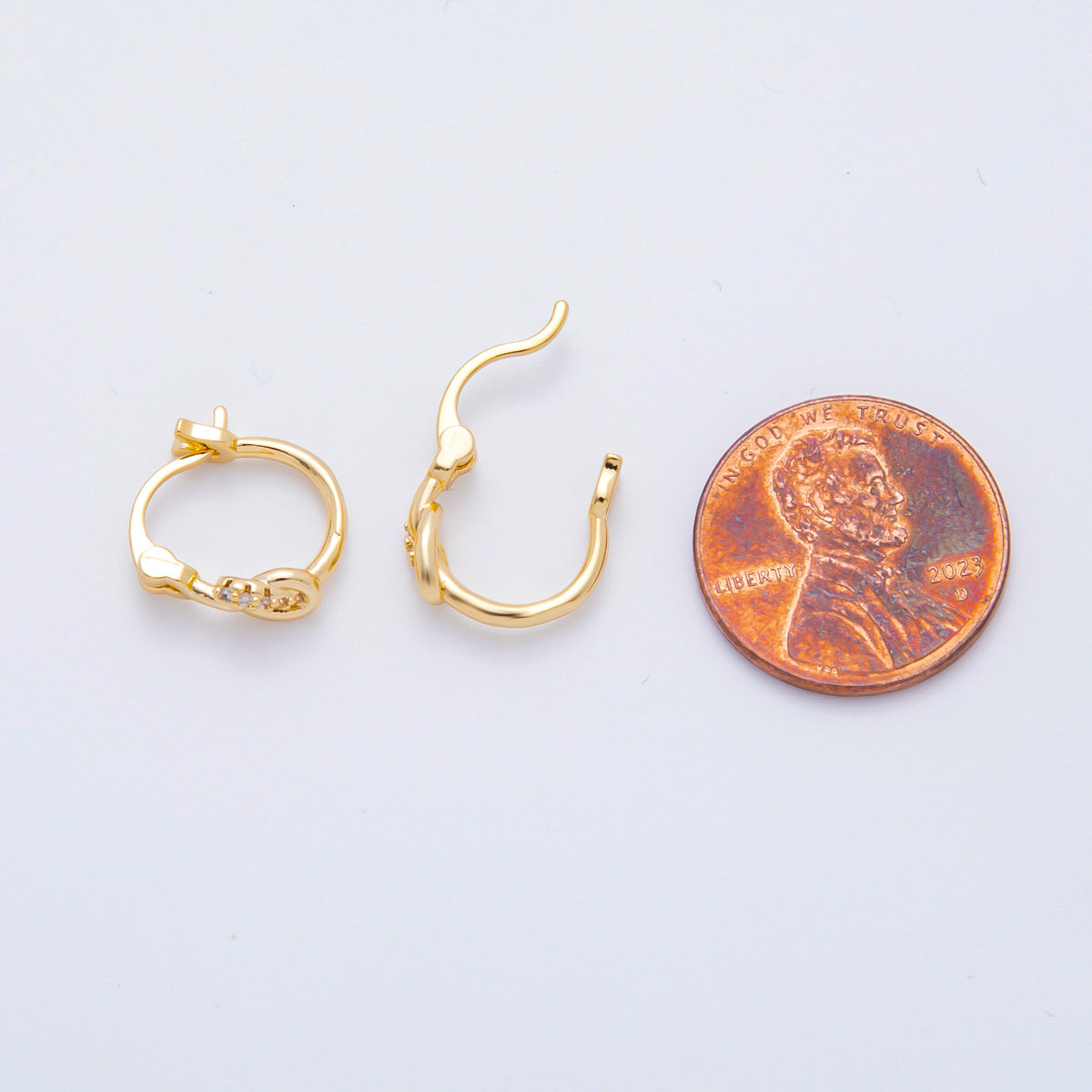 18K Gold Filled Micro Paved CZ Simple Geometric French Lock Huggie Earrings | AJ205