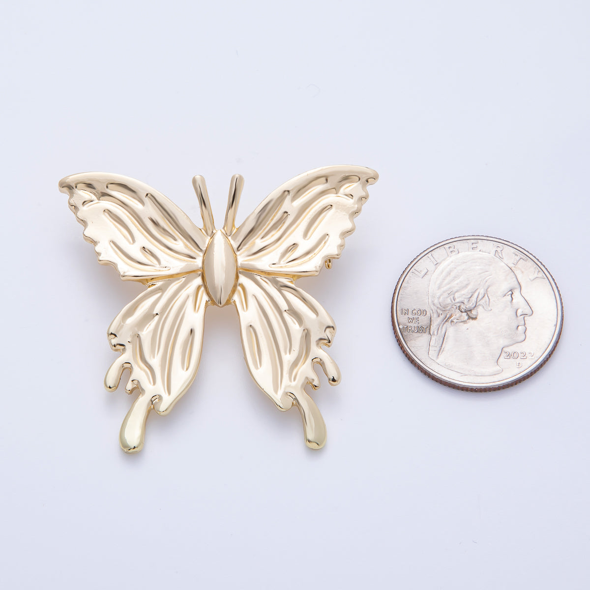 Gold 45mm x 41mm Minimalist Butterfly Insect Pin Brooch | BH-090