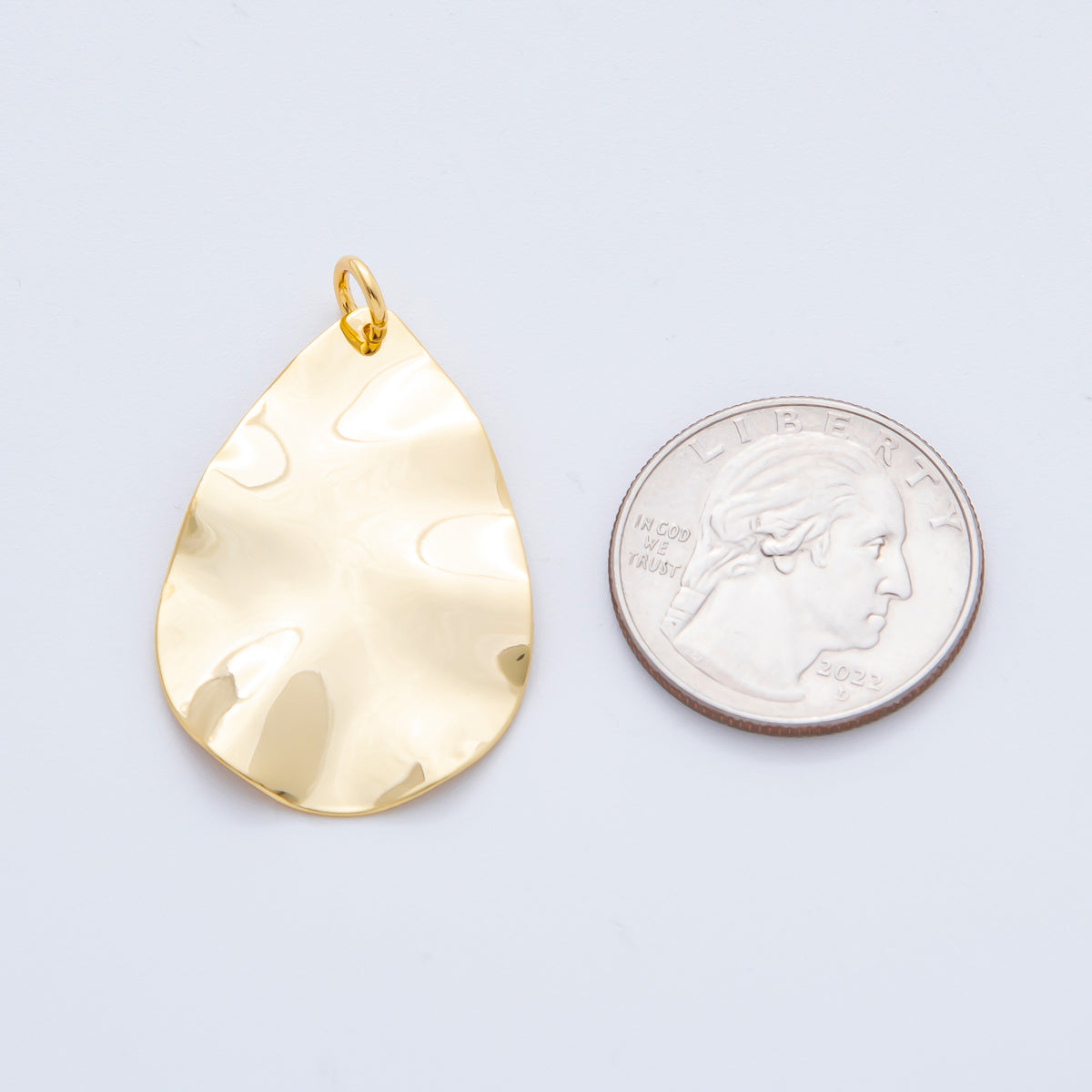 18K Gold Filled 39.5mm Hammered Molten Teardrop Charm | N-A1504