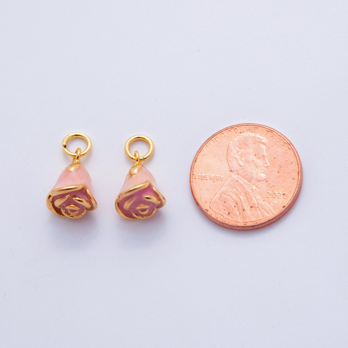 18K Gold Filled Pink Rose Flower Mini Charm | X630