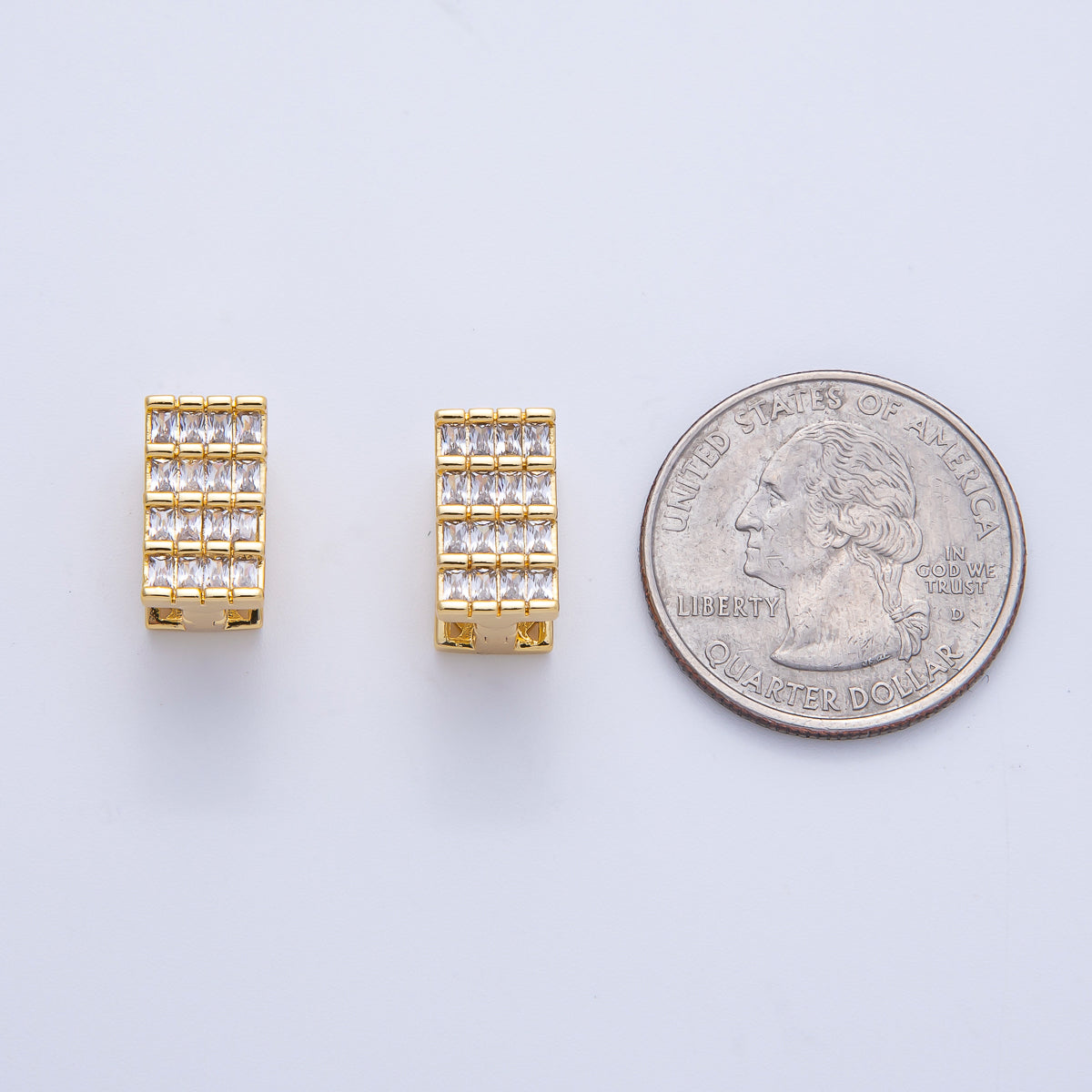 18K Gold Filled 14mm Baguette CZ Wide Rectangular Filigree Cartilage Hoop Earrings | T480