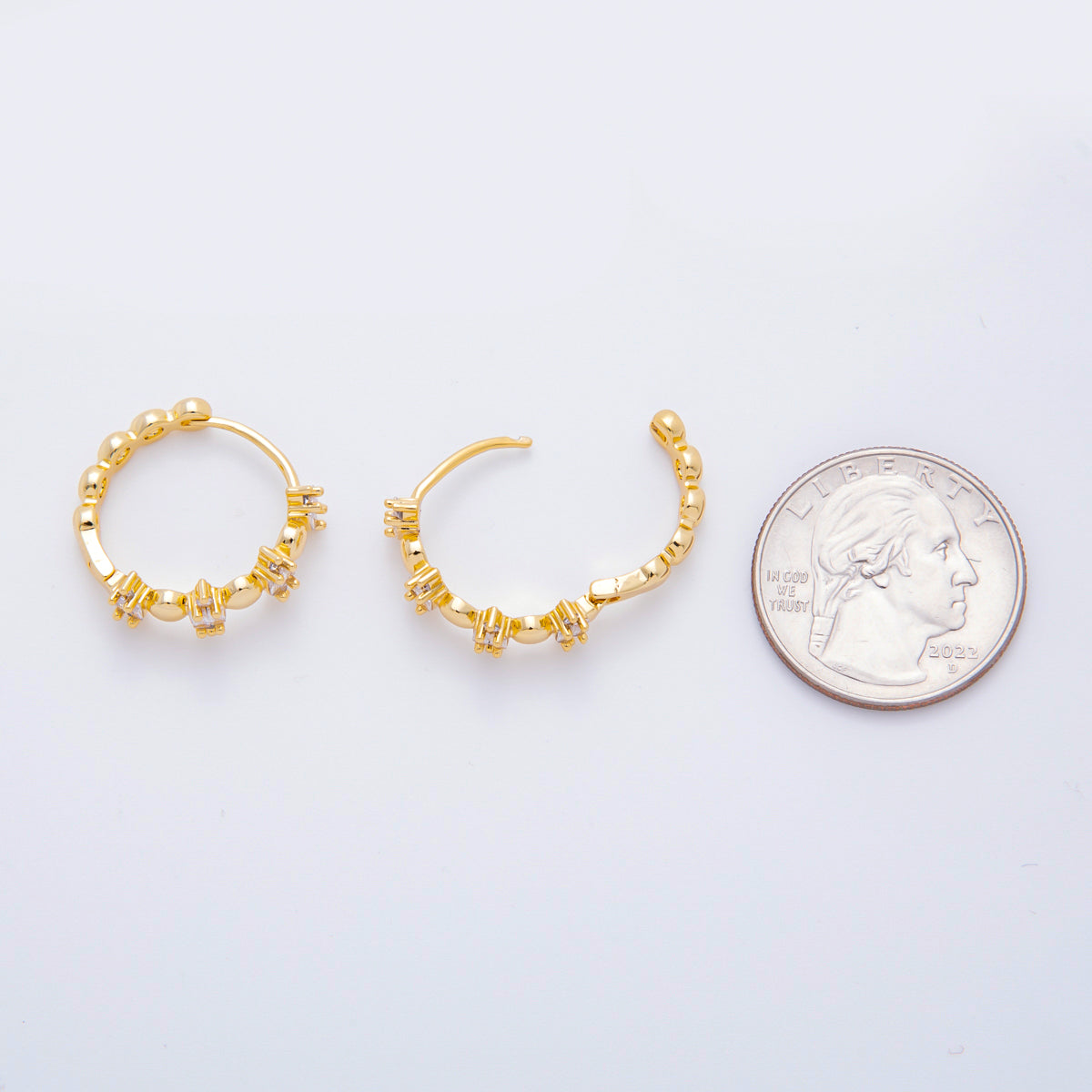 18K Gold Filled Square-Cut CZ Half-Crown Lever Back Hoops Earrings | AJ223