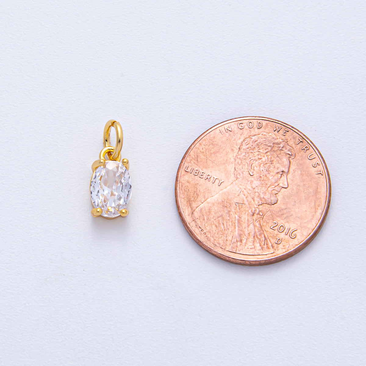 18K Gold Filled 9mm Clear CZ Oval Mini Charm | AK035