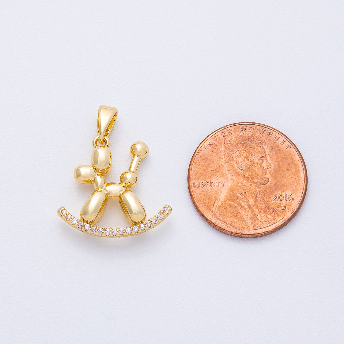 18K Gold Filled 17mm Balloon Dog Micro Paved CZ 3D Multidimensional Pendant | AF1226