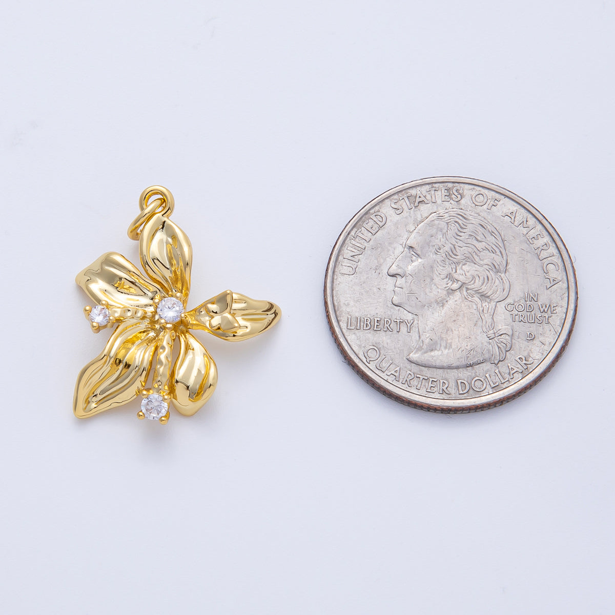 18K Gold Filled 24mm Clear CZ Molten Flower Charm | AK151