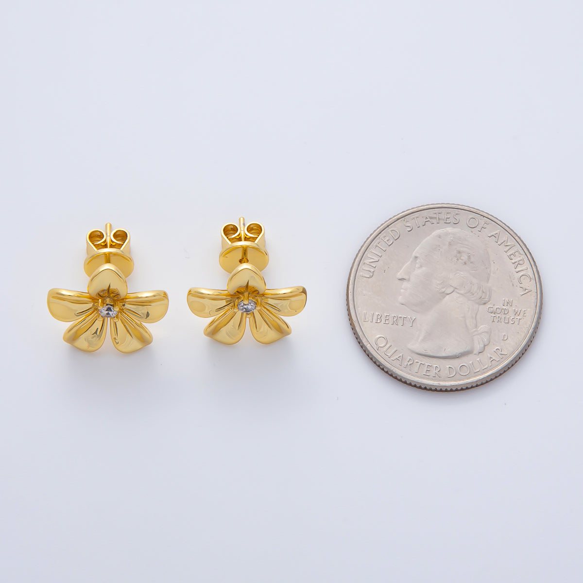 18K Gold Filled Clear Round CZ Minimalist Lined Flower Stud Earrings | AD1595