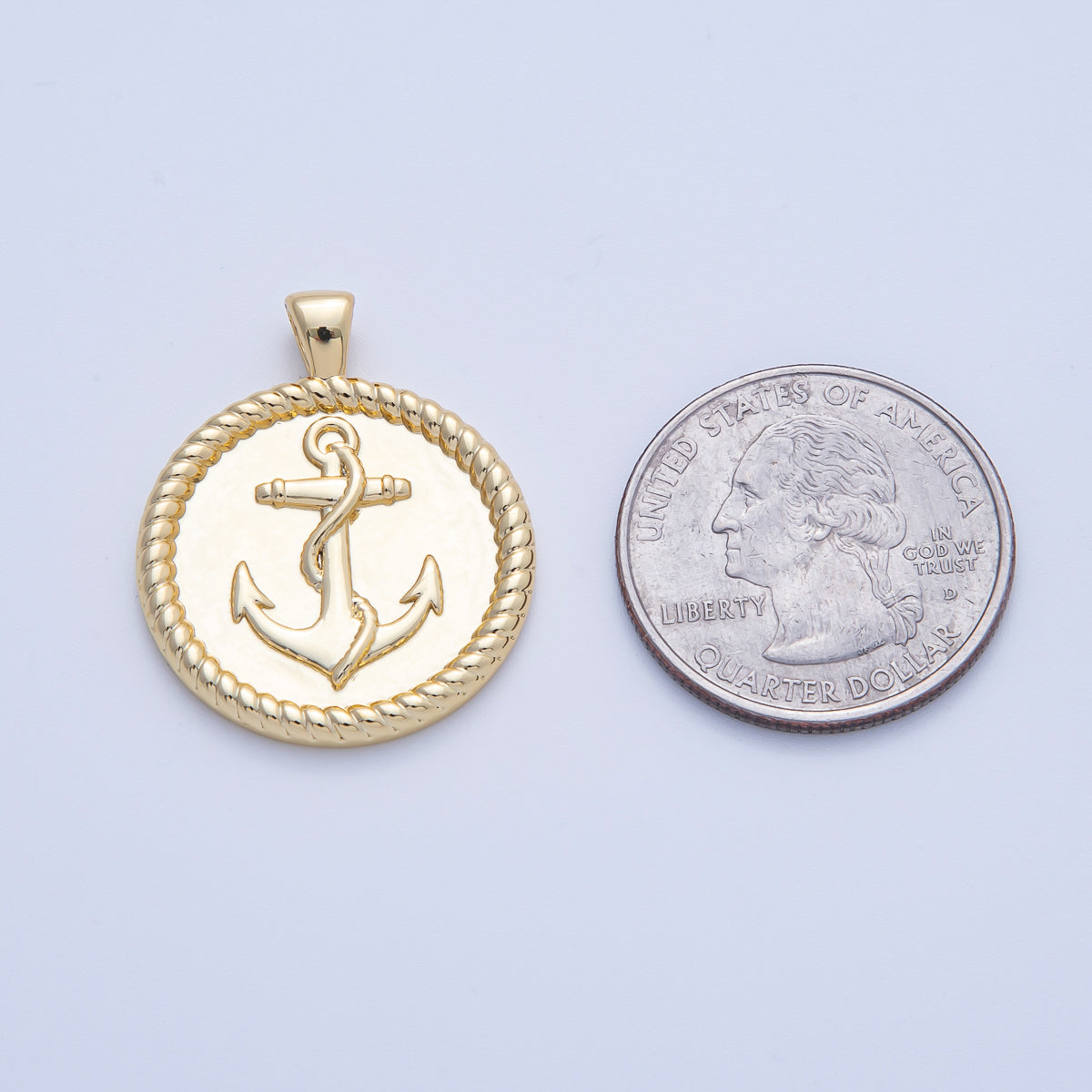 18K Gold Filled 29.5mm Anchor Nautical Croissant Round Pendant | H002