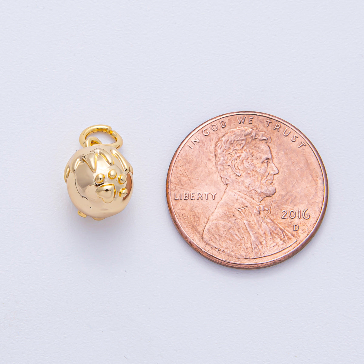 18K Gold Filled 10mm Animal Paw Print Ball 3D Multidimensional Charm | AK015