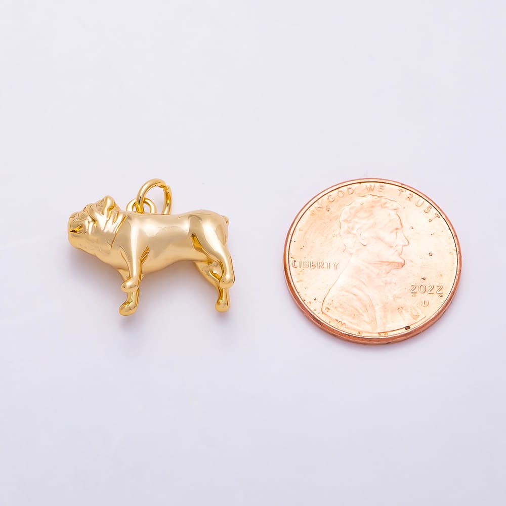 16K Gold Filled 17mm Plain 3D Standing Bulldog Animal Charm | Charms-02153
