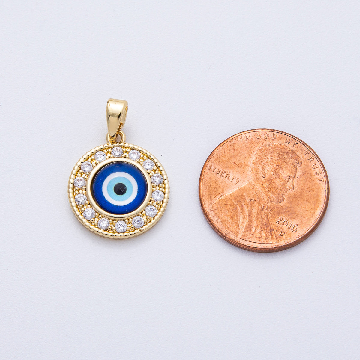 18K Gold Filled 17mm Evil Eye Micro Paved CZ Round Pendant | AF1229