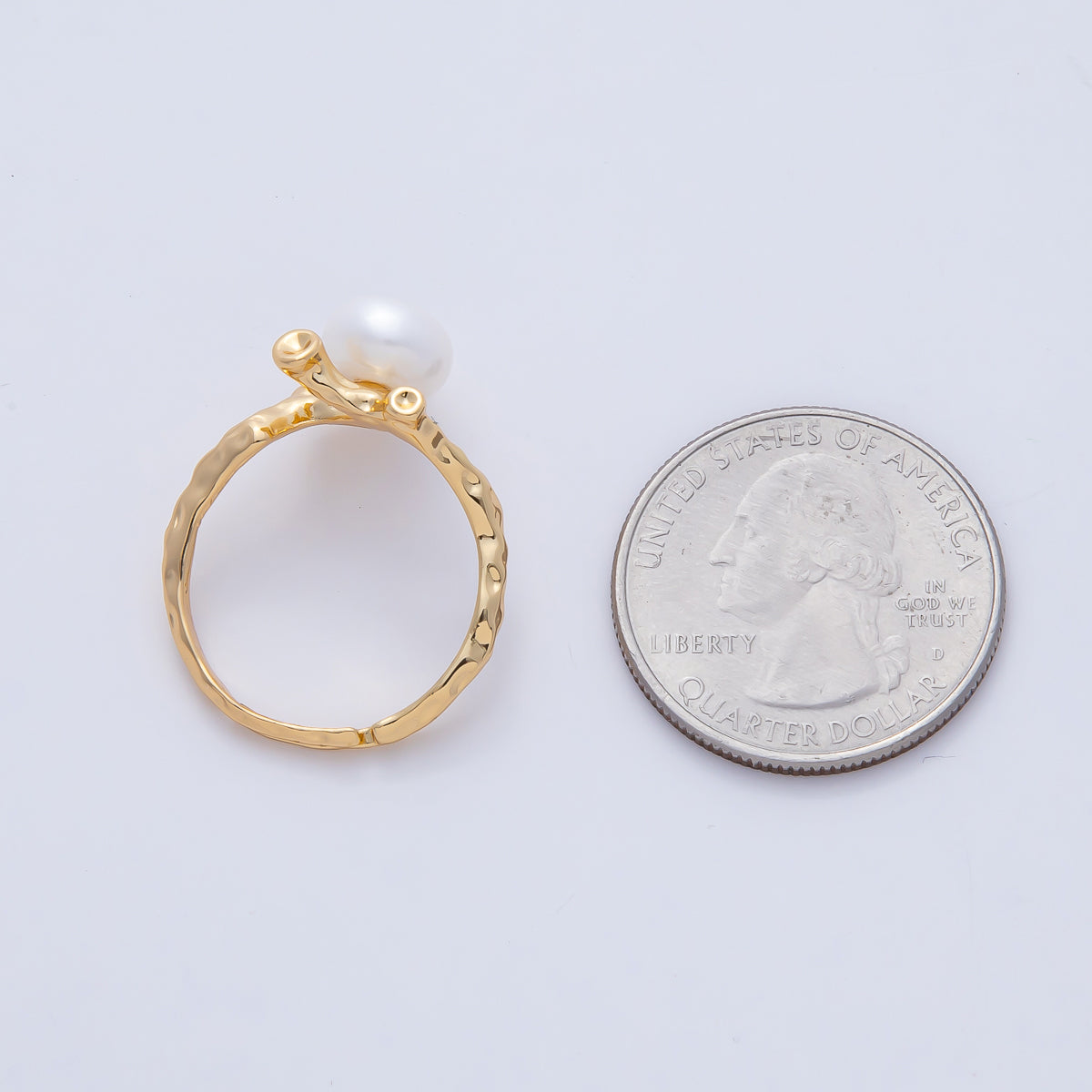 18K Gold Filled White Shell Pearl Hammered Statement Branch Ring | O790
