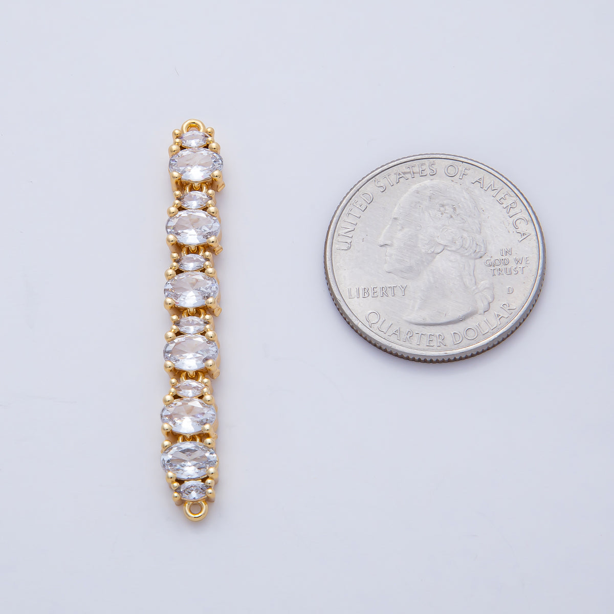 18K Gold Filled 46mm x 6mm Clear CZ Oval Marquise Connector | Y166