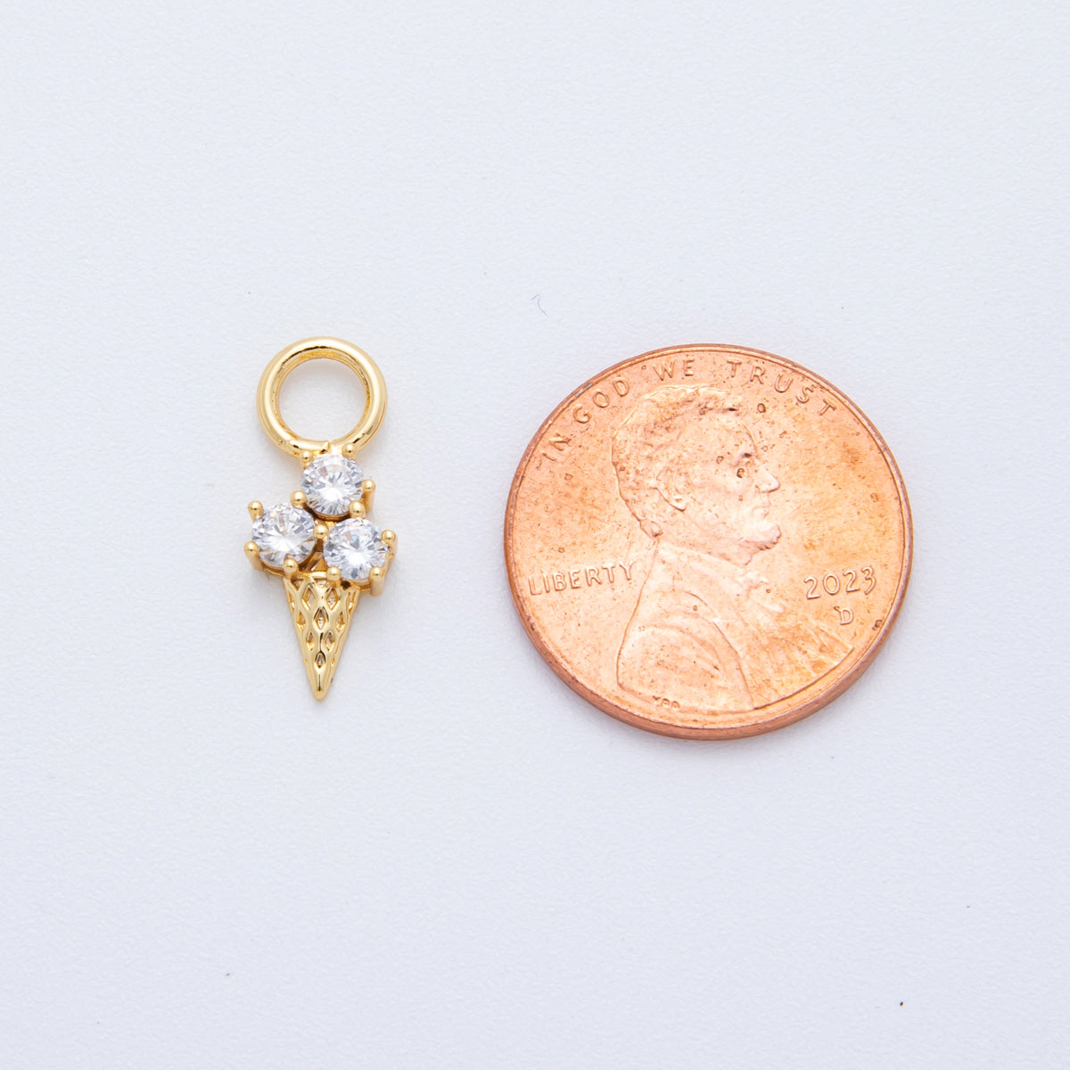 18K Gold Filled Clear CZ Ice Cream Cone Add-On Drop Earring Charm | C374